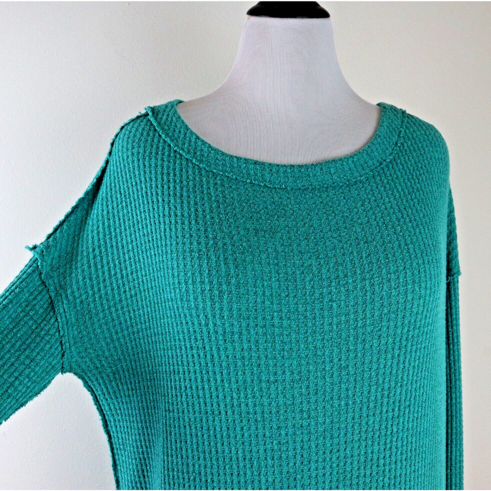 Free People Size S Oversize North Shore Thermal Tunic Shirt Aqua Green - Picture 9 of 12